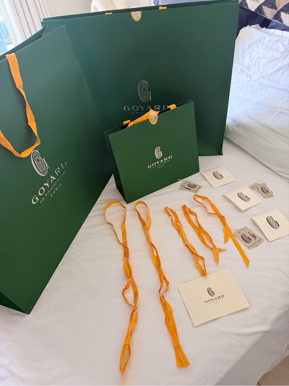 Goyard Dark Green Tote Gift Bags with Orange Ribbon Accents